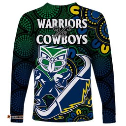 NRL Combine Warriors and Cowboys Long Sleeve T-shirt Aboriginal