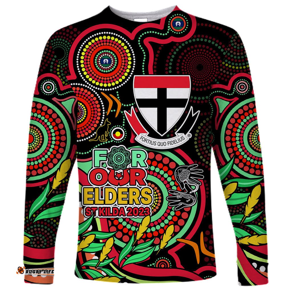 St Kilda Football Aboriginal Art Long Sleeve T-shirt NAIDOC Indigenous Tribal