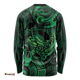 New Zealand Tuatara Long Sleeve T-shirt Aotearoa Maori Clematis Flowers Green