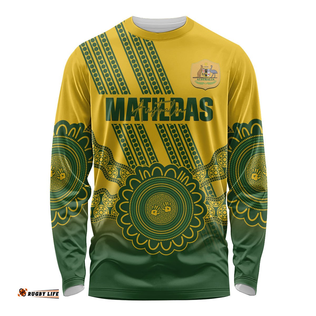 Custom Australia Matildas Long Sleeve T-shirt Aussie Aboriginal Gold Version