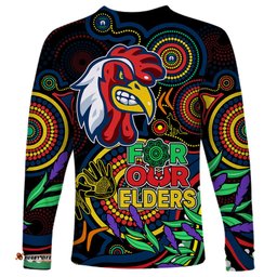 Roosters Rugby Aboriginal Art Long Sleeve T-shirt NAIDOC Indigenous Tribal