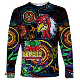 Roosters Rugby Aboriginal Art Long Sleeve T-shirt NAIDOC Indigenous Tribal