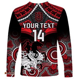 Personalised Dragons Rugby Long Sleeve T-shirt Saints 1998 Aboriginal Mix Polynesian Pattern