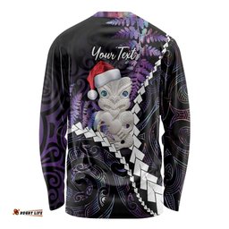 New Zealand Personalised Long Sleeve T-shirt Meri Kirihimete Kowhaiwhai Mix Paua Shell Amethys