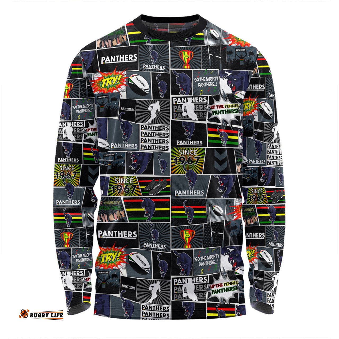 Penrith Panthers Long Sleeve T-shirt - Team Of Us Die Hard Fan Supporters Comic Style Long Sleeve T-shirt