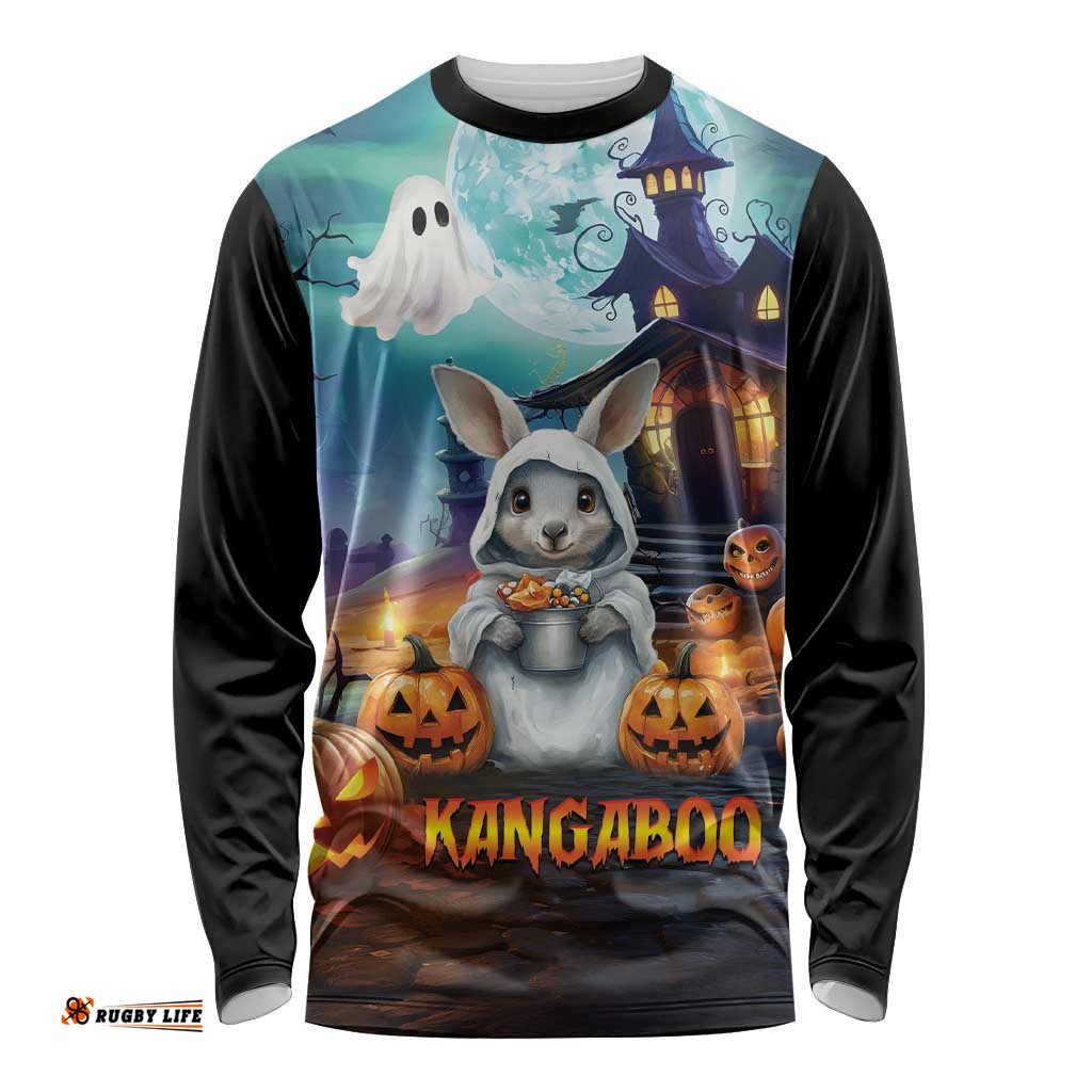 Happy Kangaboo Long Sleeve T-shirt Kangaroo and Halloween Haunted House