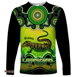 Personalised Australia Capricorn Goanna Zodiac Long Sleeve T-shirt Auz Astrology Aboriginal Green