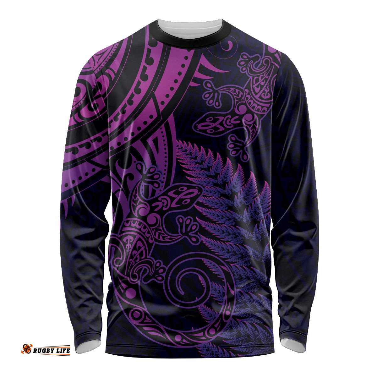 New Zealand Lizard Long Sleeve T-shirt Silver Fern Aotearoa Maori Purple Version