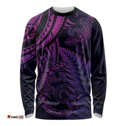 New Zealand Lizard Long Sleeve T-shirt Silver Fern Aotearoa Maori Purple Version