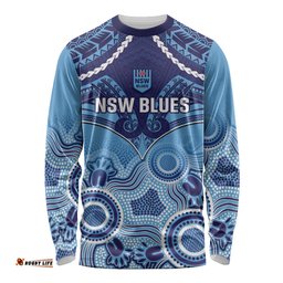 Custom NSW Blues Rugby Long Sleeve T-shirt Aboriginal Mix Polynesian Pattern