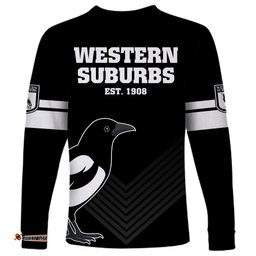 Western Suburbs Magpies Rugby Long Sleeve T-shirt Simple Style