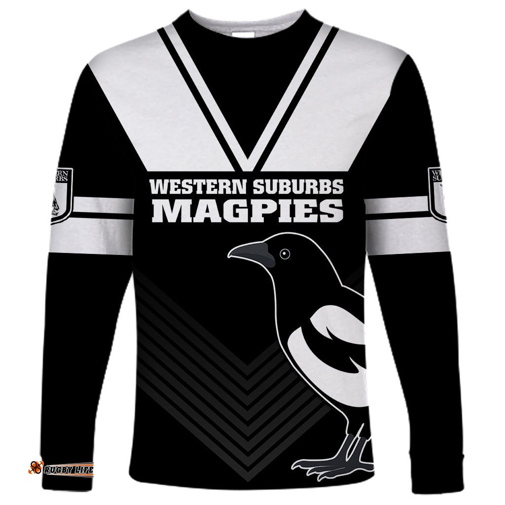 Western Suburbs Magpies Rugby Long Sleeve T-shirt Simple Style