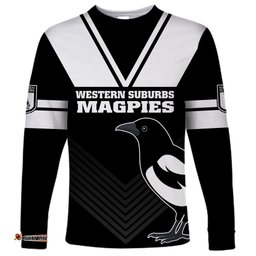 Western Suburbs Magpies Rugby Long Sleeve T-shirt Simple Style