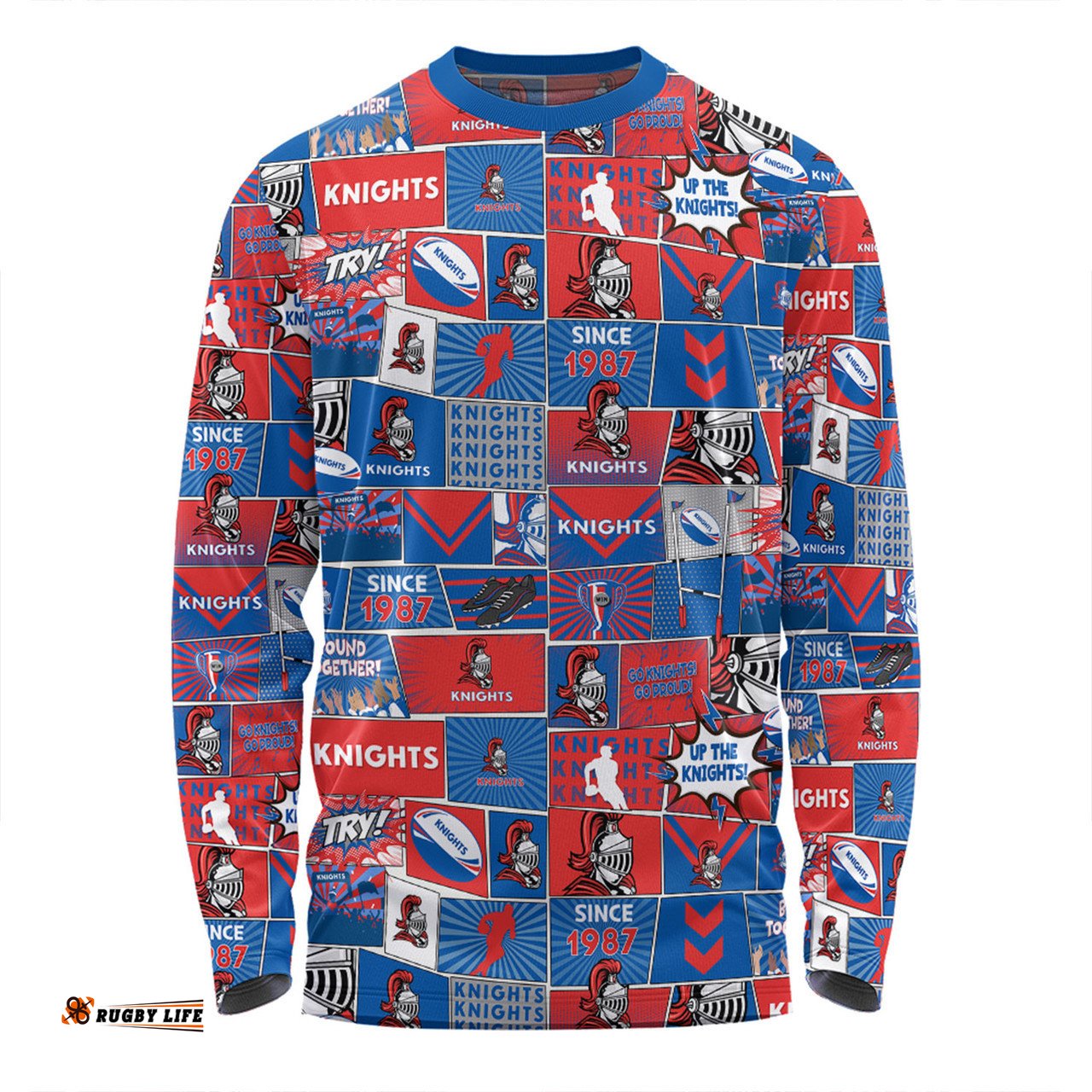 Newcastle Knights Long Sleeve T-shirt - Team Of Us Die Hard Fan Supporters Comic Style Long Sleeve T-shirt