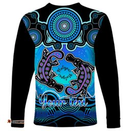 Personalised Australia Pisces Platypus Zodiac Long Sleeve T-shirt Auz Astrology Aboriginal Aqua