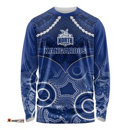 Personalised North Melbourne Football Long Sleeve T-shirt Kangaroos Aboriginal Mix Polynesian Pattern