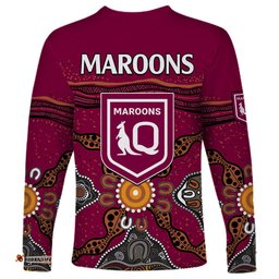 QLD Maroons Rugby Long Sleeve T-shirt Queensland Aboriginal Origin
