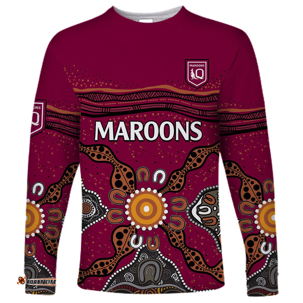 QLD Maroons Rugby Long Sleeve T-shirt Queensland Aboriginal Origin