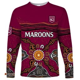 QLD Maroons Rugby Long Sleeve T-shirt Queensland Aboriginal Origin
