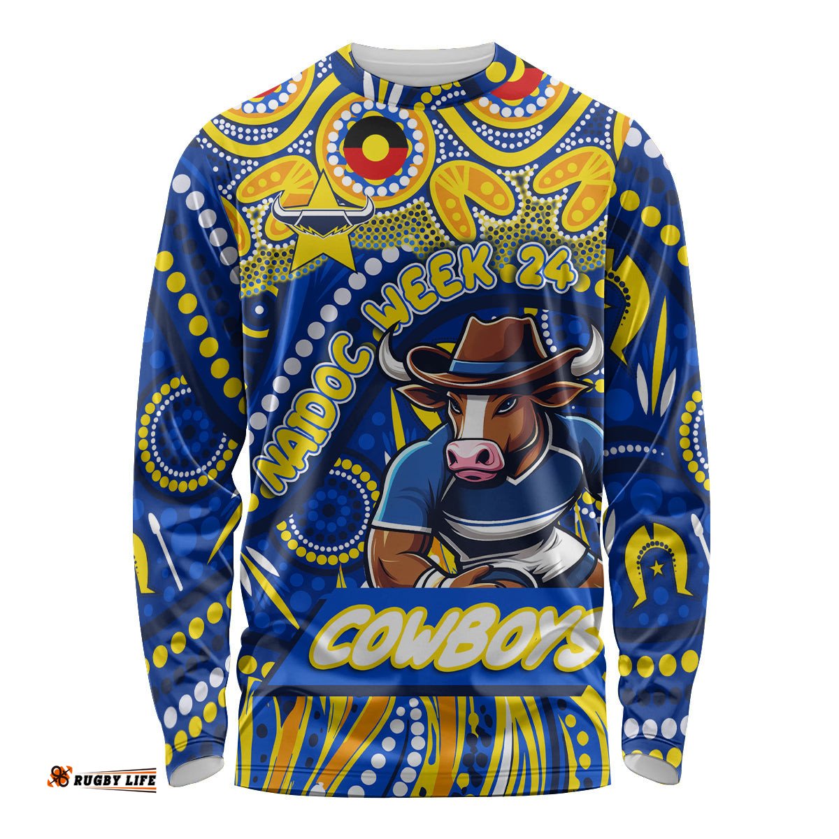 Custom Australia NAIDOC Week 2024 Long Sleeve T-shirt Cowboys Mascot Keep The Fire Burning