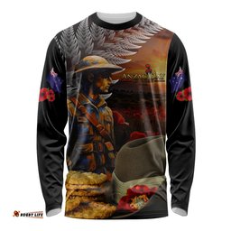 Slouch Hat and Biscuits ANZAC Long Sleeve T-shirt with Soldier Silver Fern