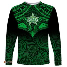 Melbourne Stars Cricket Long Sleeve T-shirt Unique Indigenous Art Mix Polynesian Pattern
