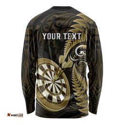 Personalised New Zealand Darts Long Sleeve T-shirt Happiness Is A Tight Threesome Maori Gold