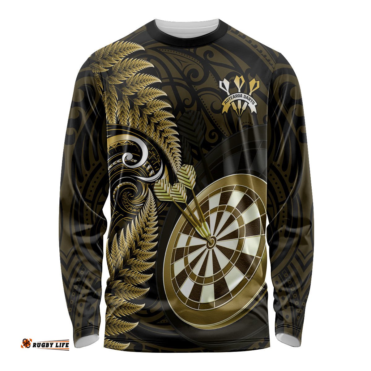 Personalised New Zealand Darts Long Sleeve T-shirt Happiness Is A Tight Threesome Maori Gold