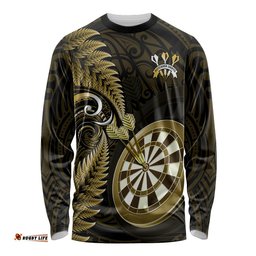 Personalised New Zealand Darts Long Sleeve T-shirt Happiness Is A Tight Threesome Maori Gold