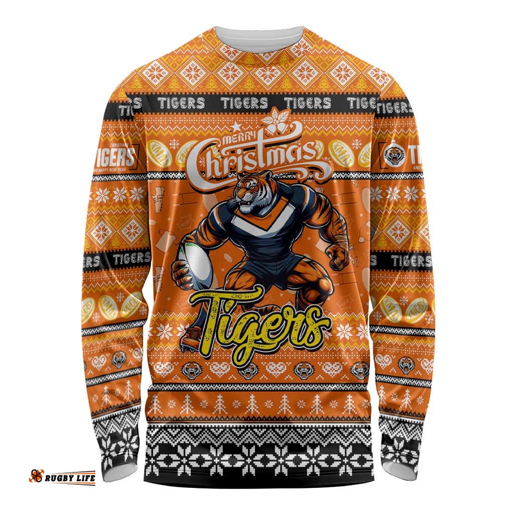 Personalized Tigers Rugby Xmas Long Sleeve T-shirt Australia NRL Mascot