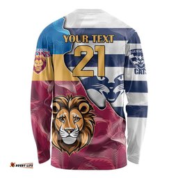 Brisbane Geelong Football Custom Long Sleeve T-shirt Cracked Metal Style