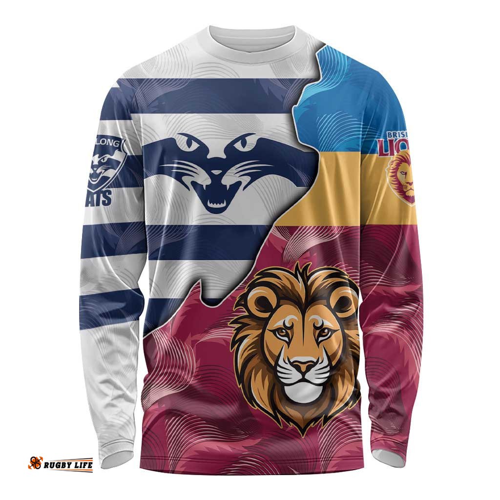 Brisbane Geelong Football Custom Long Sleeve T-shirt Cracked Metal Style