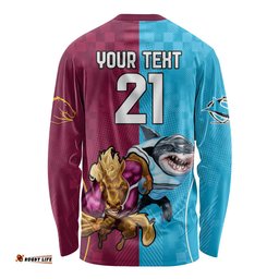 Custom Broncos and Sharks Long Sleeve T-shirt Sporty Style
