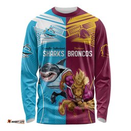 Custom Broncos and Sharks Long Sleeve T-shirt Sporty Style