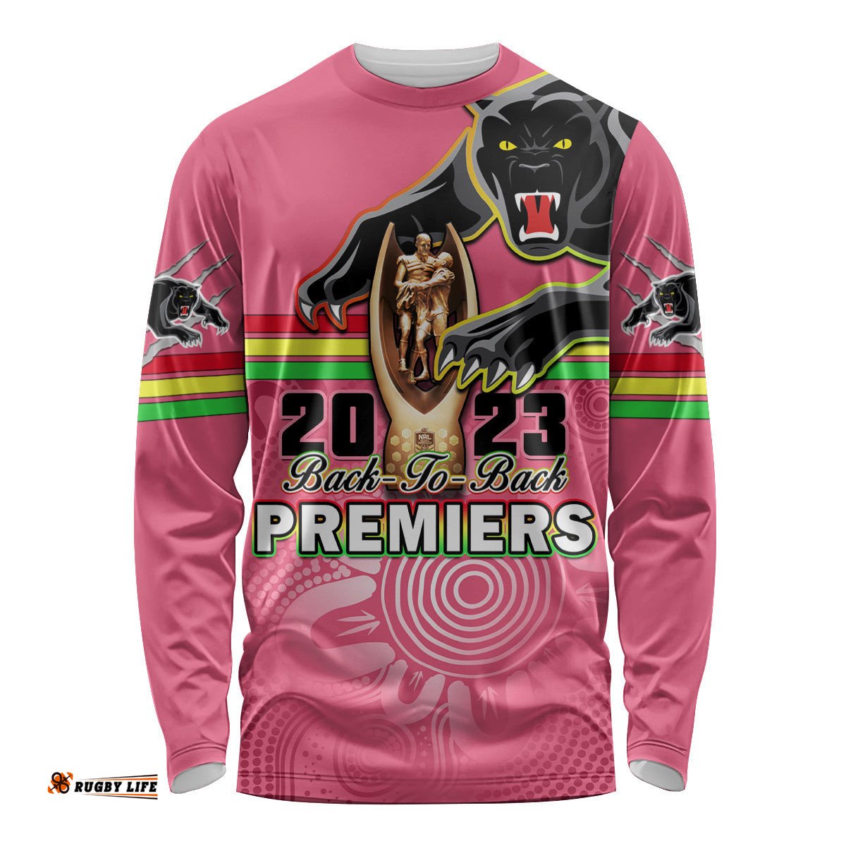 Personalised Panthers Long Sleeve T-shirt Premiers Back To Back Pink Version