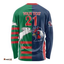 Custom Roosters Rabbitohs Long Sleeve T-shirt NRL Tribal Half Style