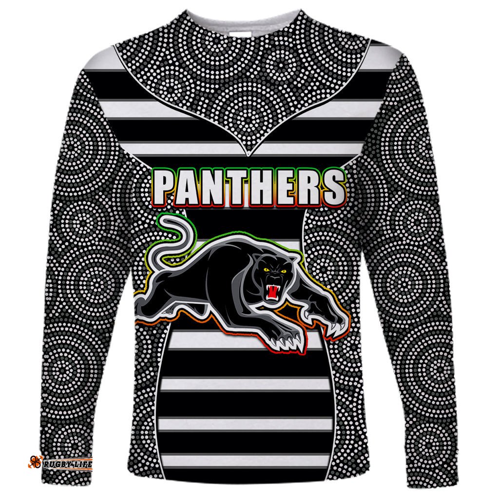 NRL Panthers Long Sleeve T-shirt Mix Dot Aboriginal Black Version