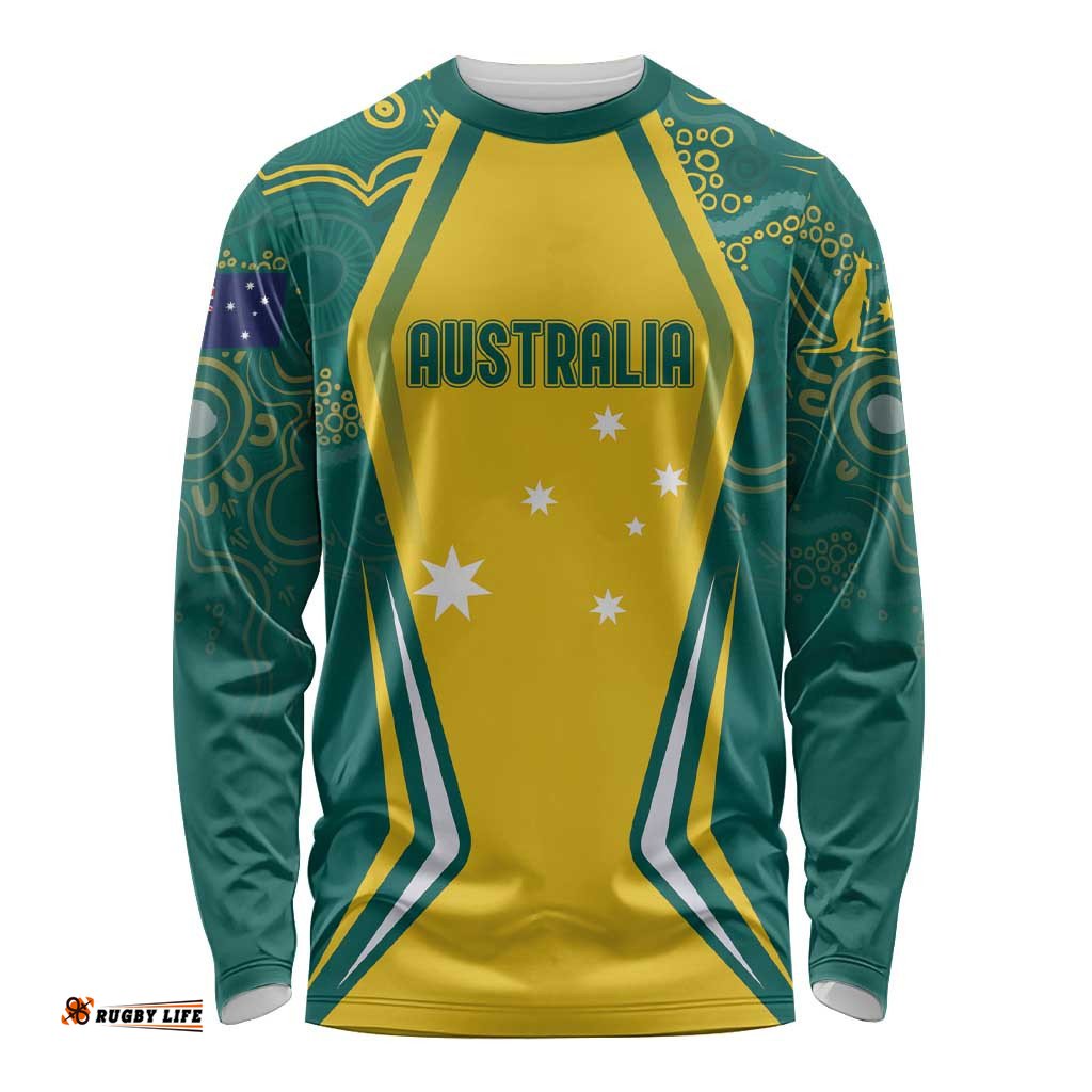 Australia 2024 Olympics Custom Long Sleeve T-shirt Rise of the Roos Aborignal Style