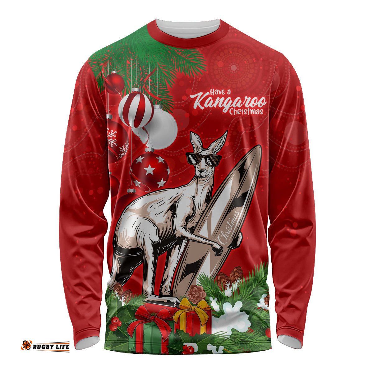 Kangaroo Lover Long Sleeve T-shirt Australia Merry Christmas Aboriginal