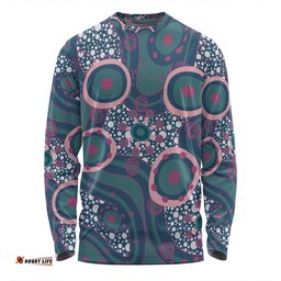 Australia Aboriginal Long Sleeve T-shirt - Green Aboriginal Dot Art Inspired Long Sleeve T-shirt
