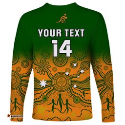 Personalised Australia Rugby Long Sleeve T-shirt Go Wallaroos Pacific Indigenous Version 2023