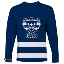 Geelong Football Long Sleeve T-shirt Go Cats Navy Blue Sporty Style