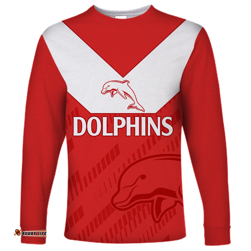 NRL Dolphins Rugby Long Sleeve T-shirt Simple Red Style 2023