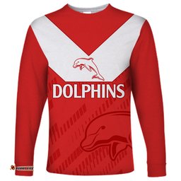 NRL Dolphins Rugby Long Sleeve T-shirt Simple Red Style 2023