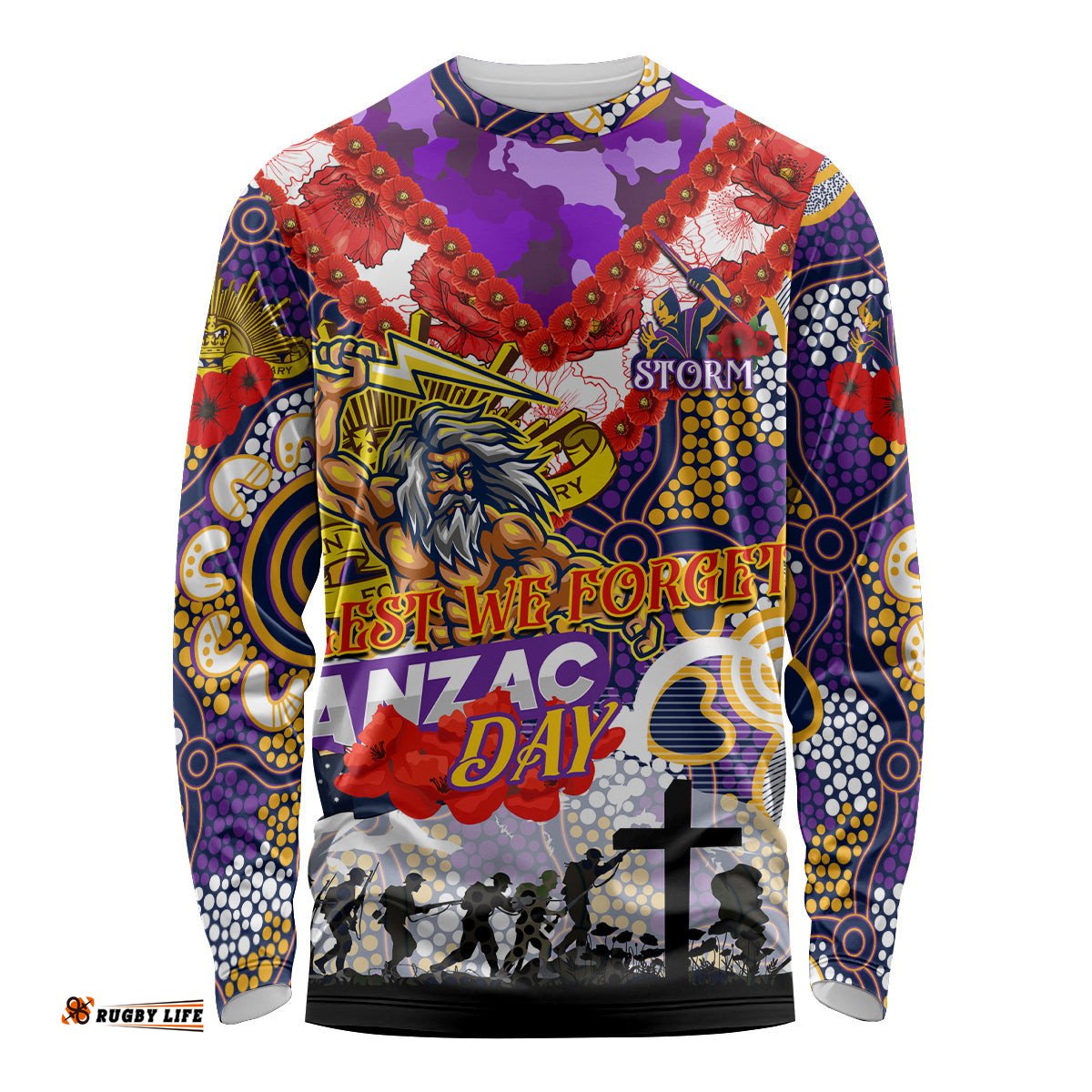 Personalised Storm ANZAC Day Long Sleeve T-shirt Aboriginal Rising Sun