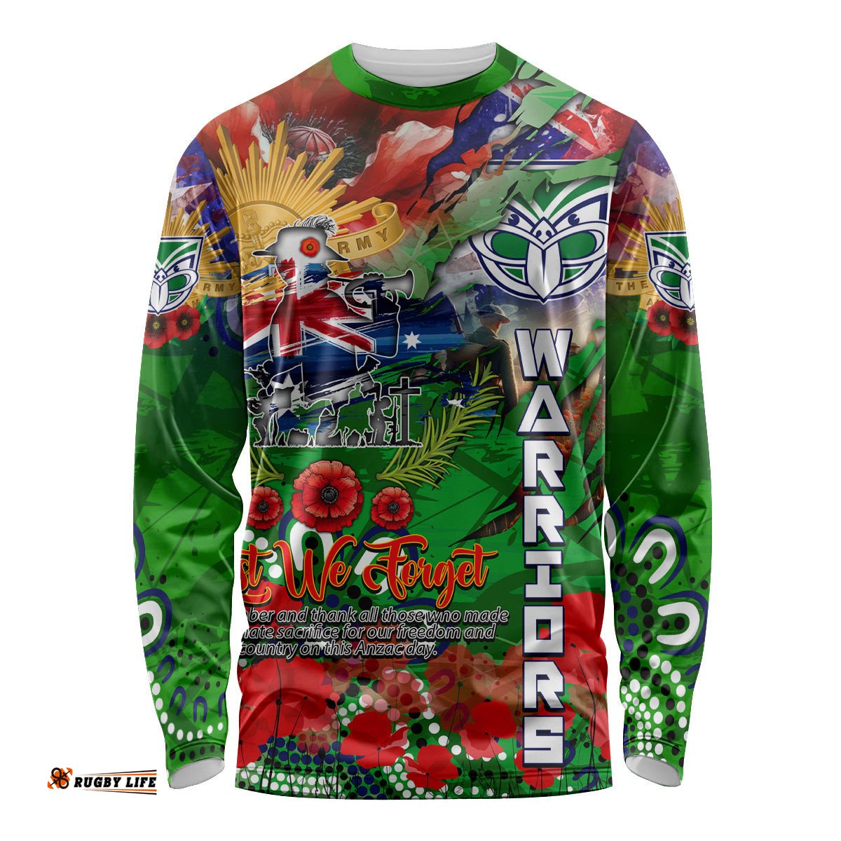 Personalised New Zealand Warriors ANZAC Long Sleeve T-shirt Scratch Style