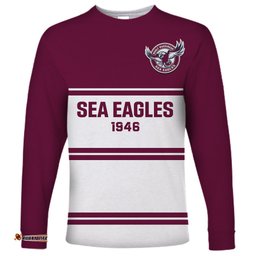 Personalised Sea Eagles Rugby Long Sleeve T-shirt Manly Warringah White Sporty Style