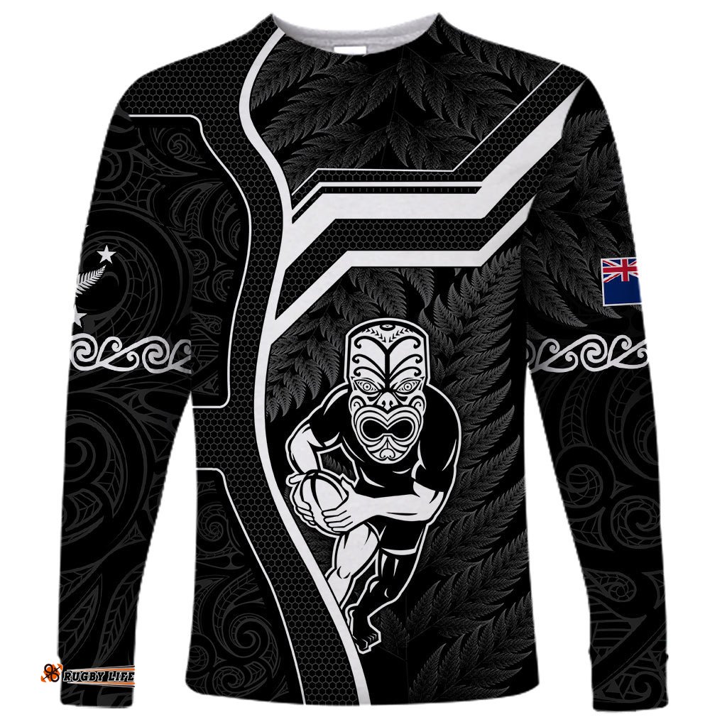 New Zealand Aotearoa Rugby Long Sleeve T-shirt Black Fern Maori Tribal Sporty Style