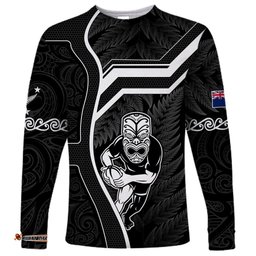 New Zealand Aotearoa Rugby Long Sleeve T-shirt Black Fern Maori Tribal Sporty Style