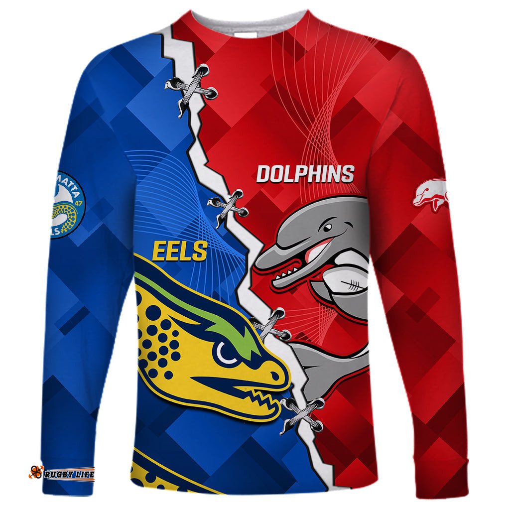 Dolphins Mix Eels Rugby Long Sleeve T-shirt Sporty Style